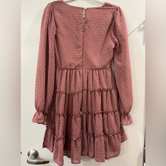 Altar’d state purple dot dress long sleeves v neckline button and zipper back - Picture 4 of 4